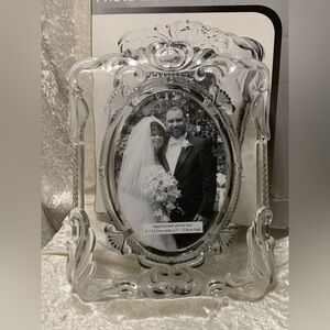 Vintage 90s Crystal Photo Frame Clear Heavy Wedding Gift 5” x 7”